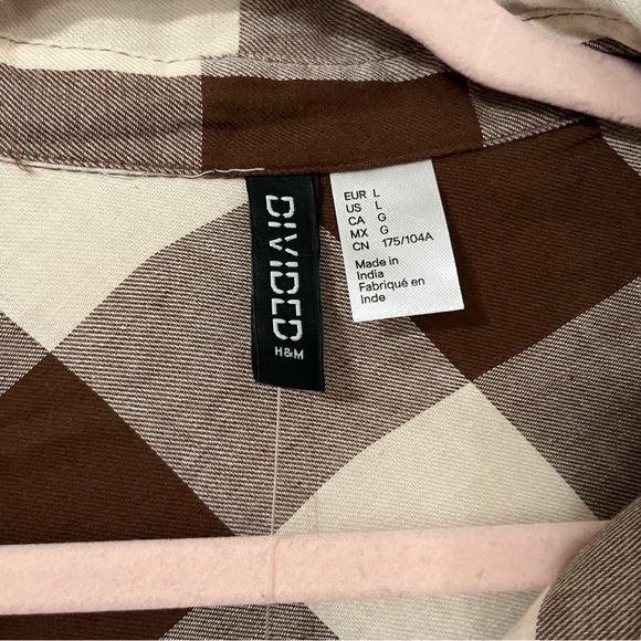 H&M Woman Divided Brown Flannel Plaid Long Sleeve Shirt Top Button Down L New - Picture 5 of 5